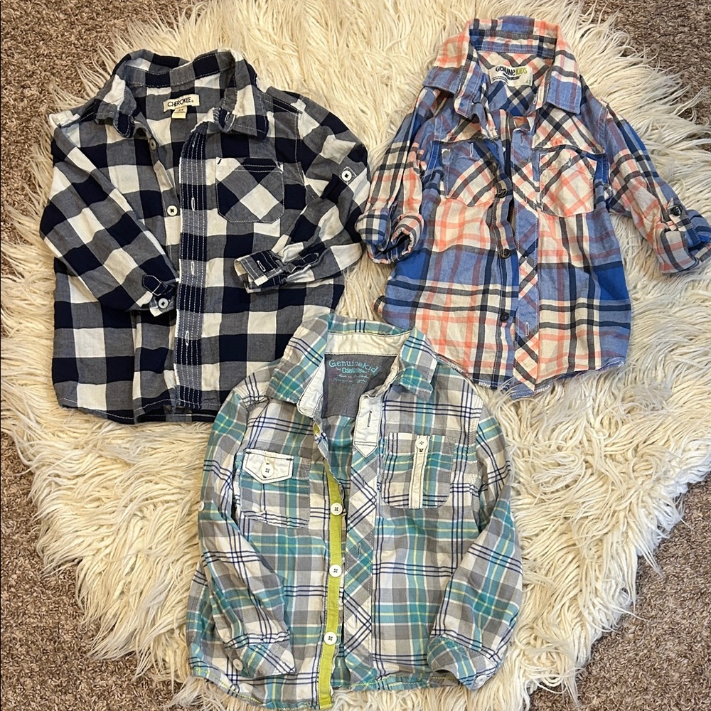 4T boys Plaid Button-Down Shirt lot of 3- Spring/ summer dressy  shirts